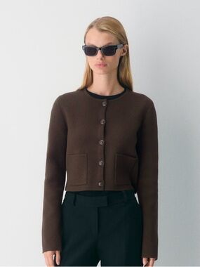 Aritzia Babaton Notable Cardigan in Wonder Yarn- Rich Mocha Brown, Women’s Large